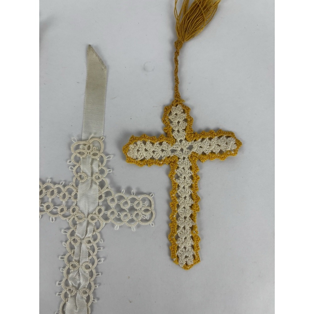 Vintage Crocheted Religious Cross Bookmarks Bible Church Handmade Lot (3) - Picture 2 of 7